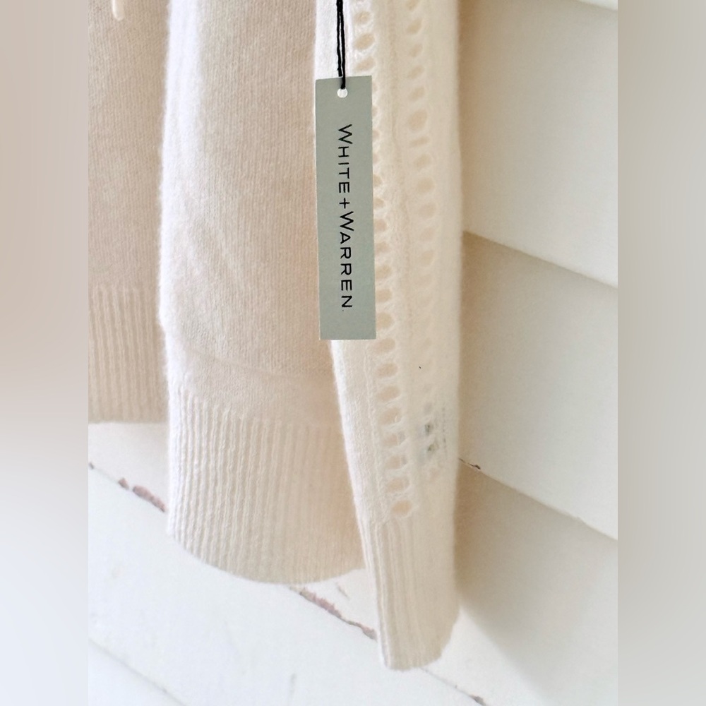 NWT White + Warren 100% Cashmere Cream Hoodie Pop-Over Sweater XS / S - Picture 5 of 7
